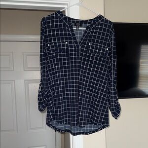 Jones New York Navy Checkered Women's Top